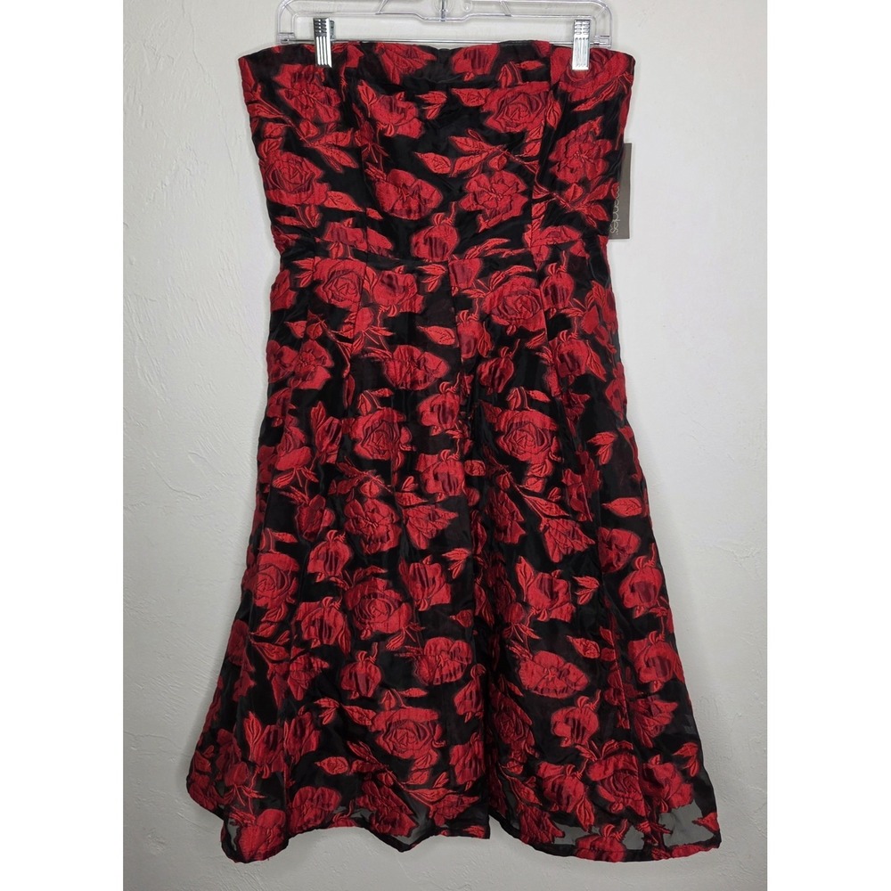Eva Mendes Size Medium Rosabella Black Red Rose Strapless Dress Optional Straps